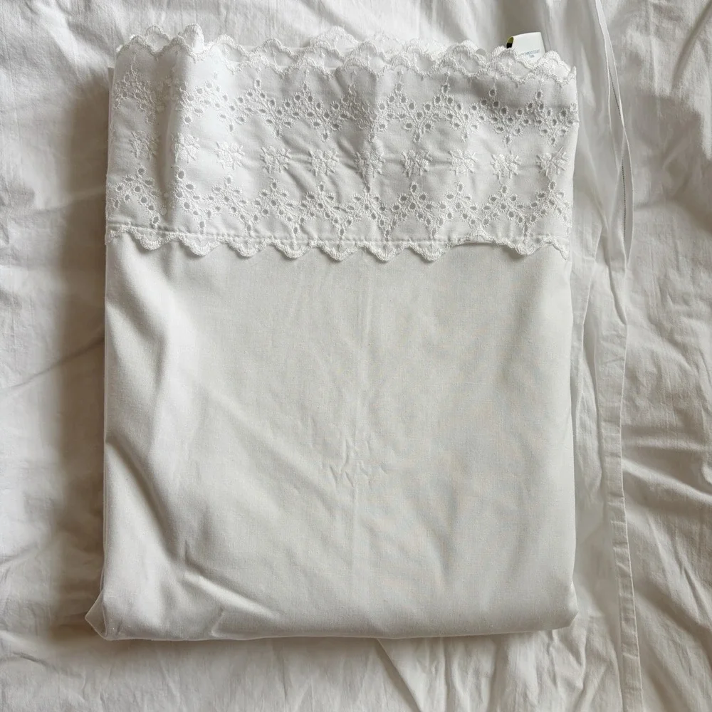 Vintage Lands End Coming Home Twin Sheet White New Eyelet Made In USA